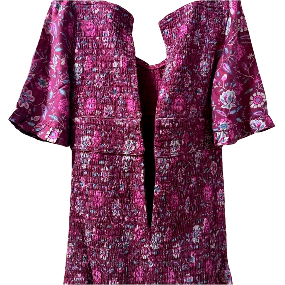 Sea New York 2 Famke $445 Smocked Sweetheart Midi Dress Floral Cottagecore Red - Picture 9 of 13